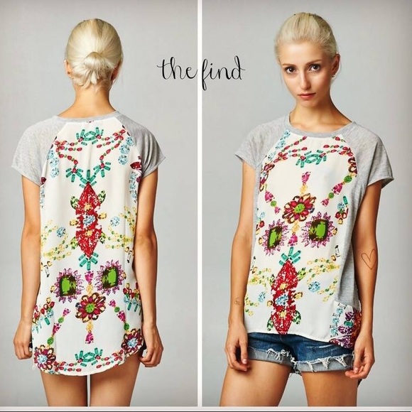 Tops - Sugar skull silky & fabric t-shirt top• B019